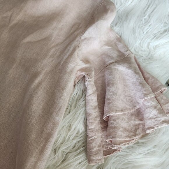 Francesca Bettin 100% Linen‎ Shift Dress S Layered Bell Sleeves Pink Made Italy - Picture 6 of 16